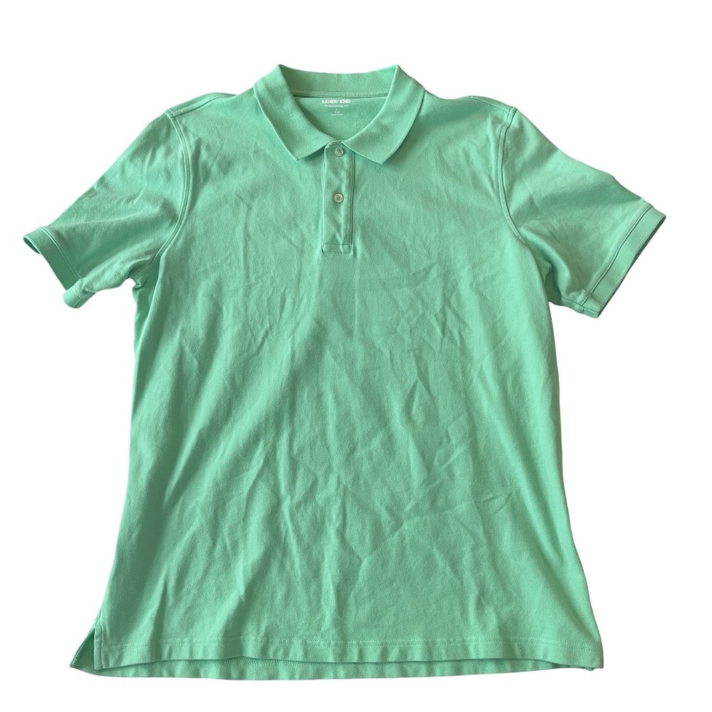 Lands' End Size L 42-44 Traditional Fit Sea Green Polo Short Sleeve Cotton